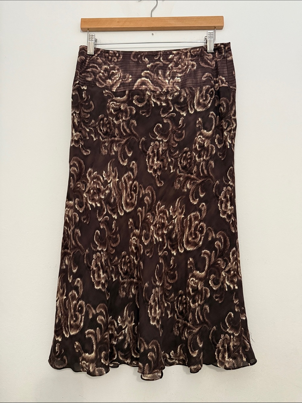 Moschino Brown and Cream Floral Midi Skirt Cottagecore Vintage-Inspired Classic